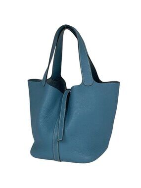 Hermes Picotin MM Handbag Taurillon Clemence Blue Jean
